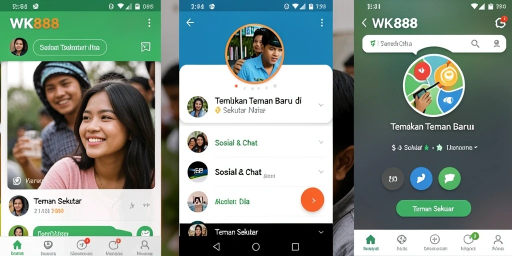 Antarmuka aplikasi WK888 dengan fitur Teman Sekitar yang menarik.