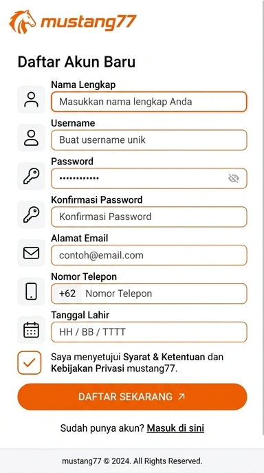 Daftar Akun Baru Mustangs77 untuk Pengguna Android